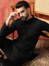 Black Embroidered Kurta Trouser Set For Men With Sequence Mirror Work
