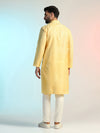 Lemon Yellow Bangalore Silk Kurta For Men with Thread Embroidery