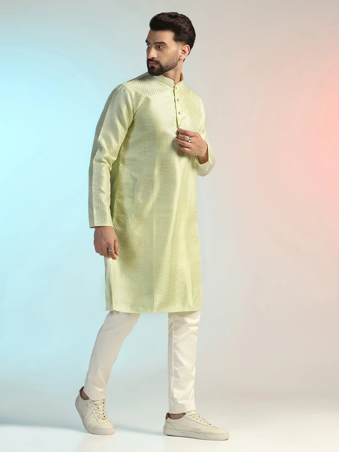 Embroidery Kurta Trouser Set in Bangalore Silk