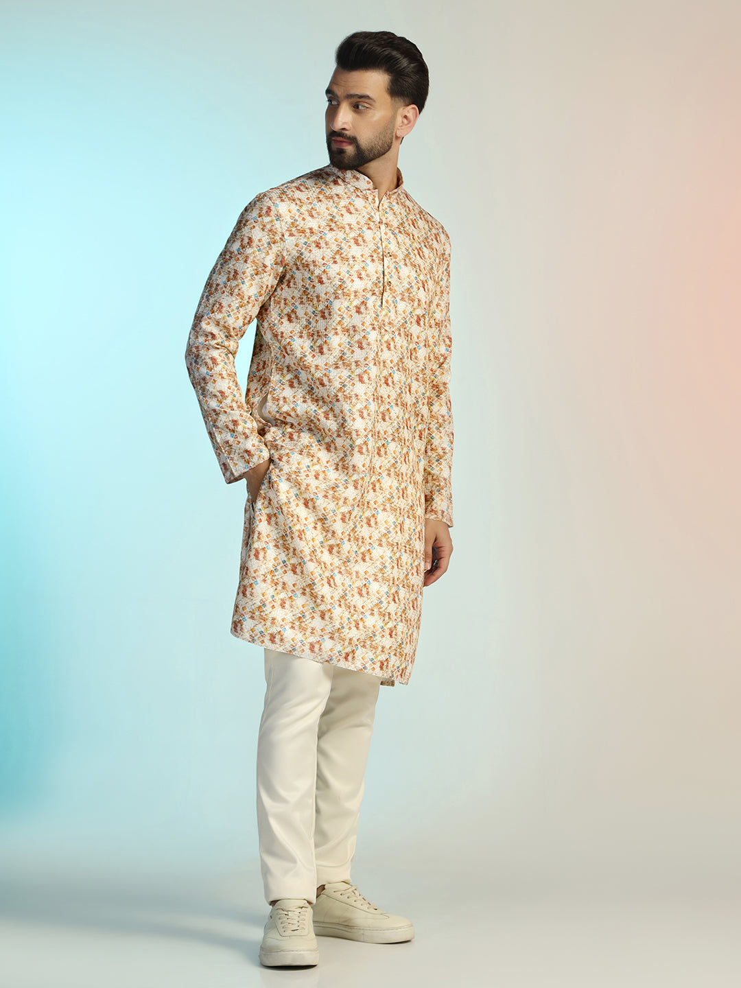 Men Multicolor Digital Print Kurta Trouser Set