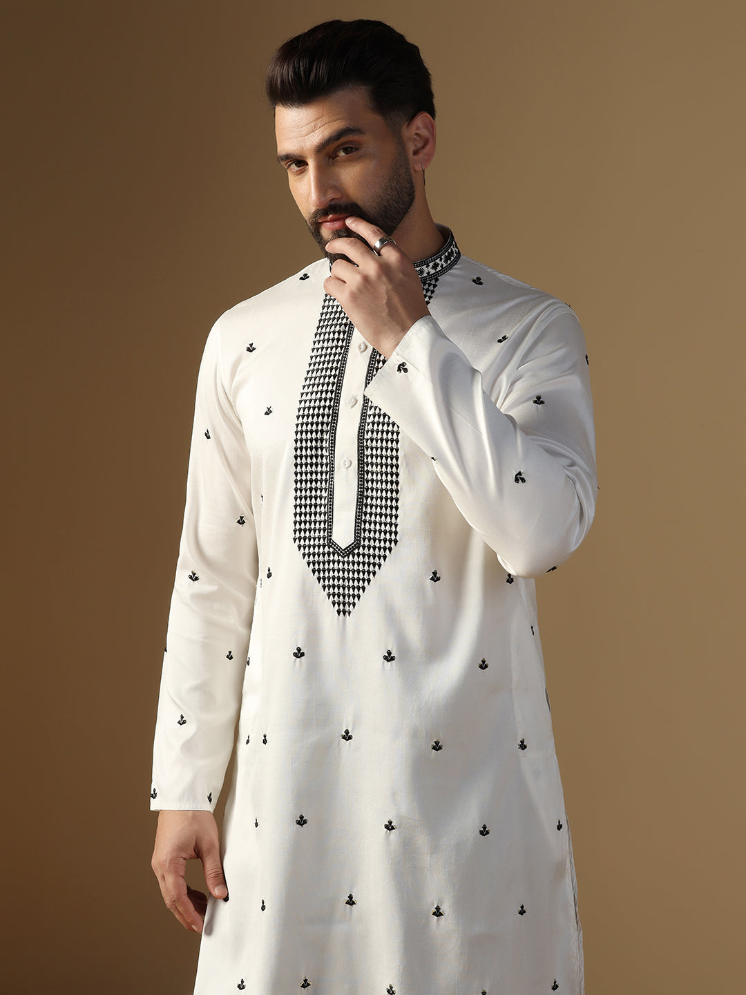 Heavy Embroidered Kurta for Men With White and Black Detailing