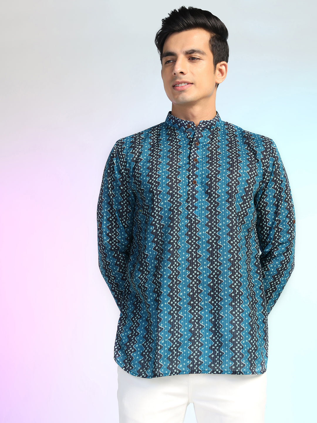 Blue Rayon Printed Short Kurta – Elegant & Comfortable Ethnic Fusion Wear
