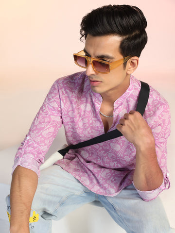 Pink Rayon Printed Short Kurta For Men – Light, Stylish & Versatile