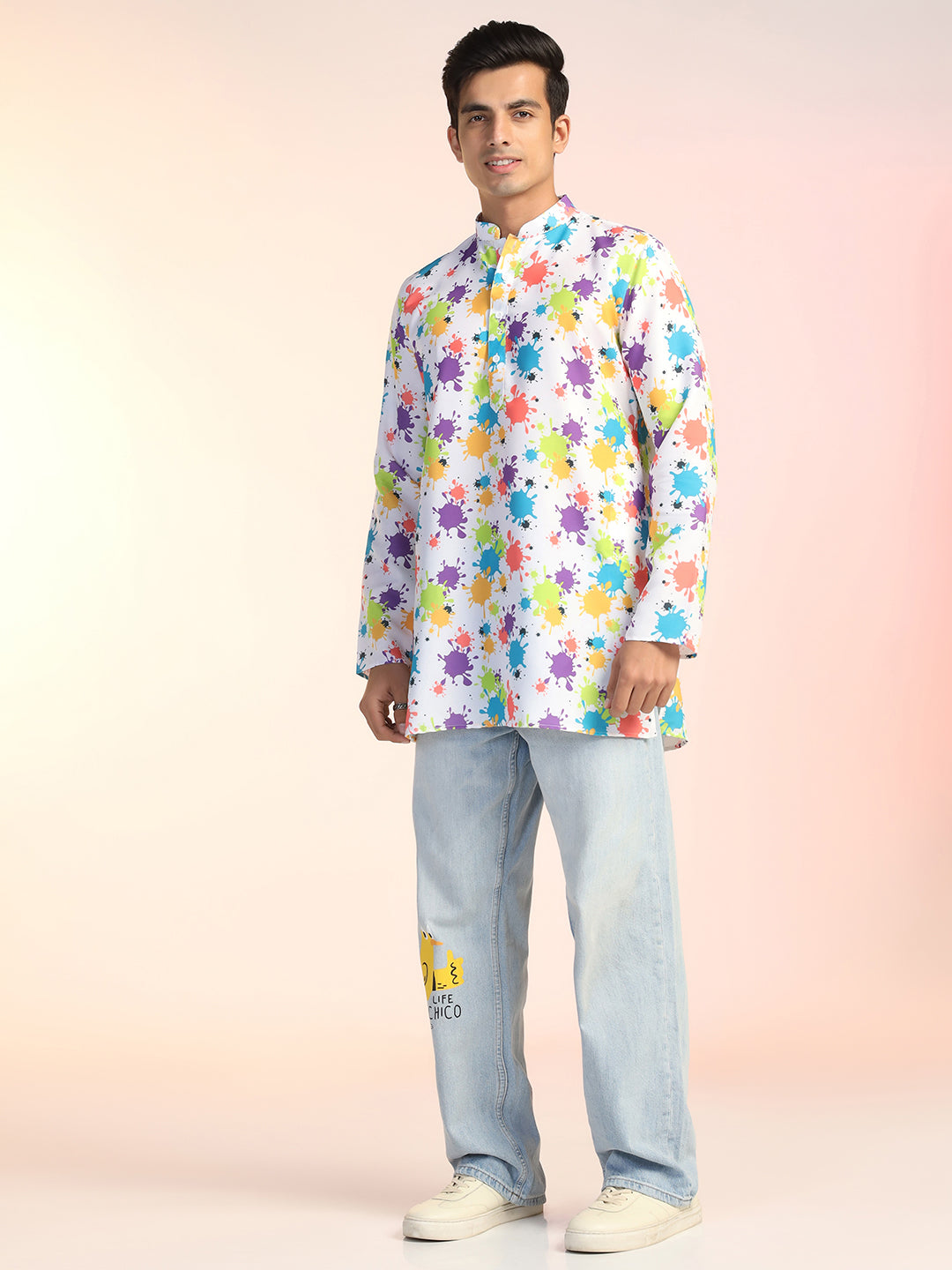 Prakatha Holi Celebration Kurta – Trendy Multicolor Print in Cotton Blend