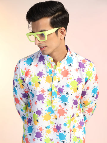 Prakatha Holi Celebration Kurta – Trendy Multicolor Print in Cotton Blend
