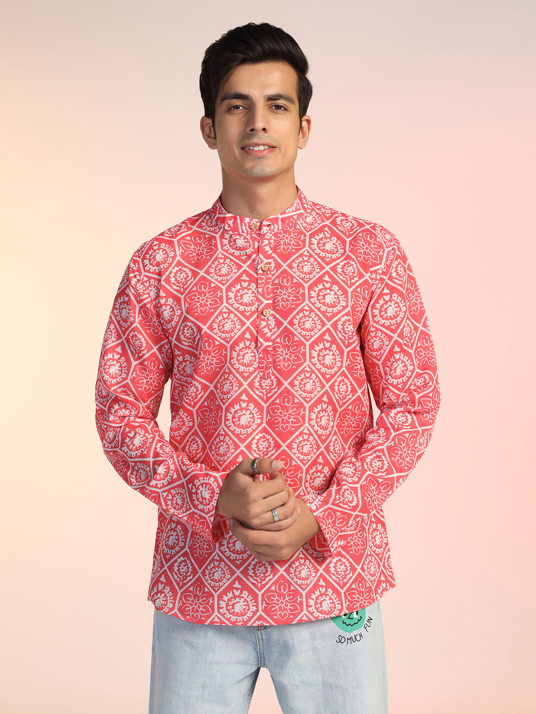 Red Rayon Short Kurta For Men – Modern Ethnic Vibes