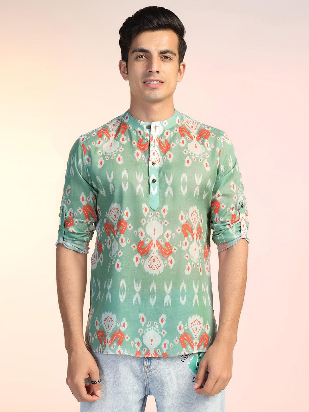 Green Ikat Printed Short Kurta – Traditional Elegance with a Modern Touch