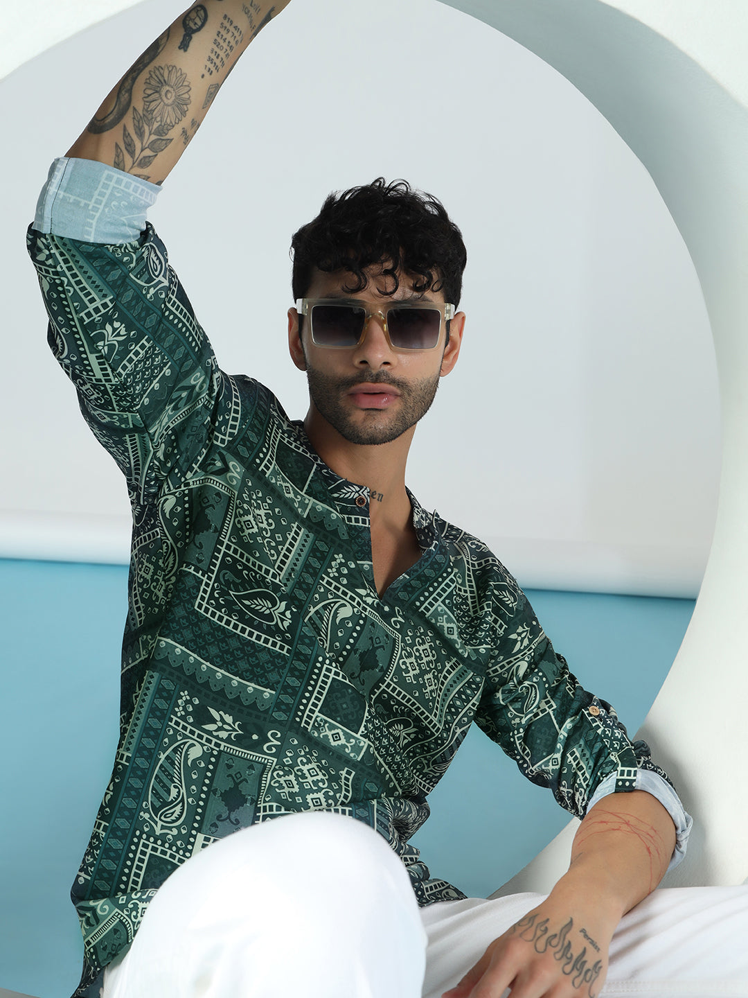 Prakatha Printed Cotton Blend Short Kurta with Roll-Up Sleeves for Gen Z