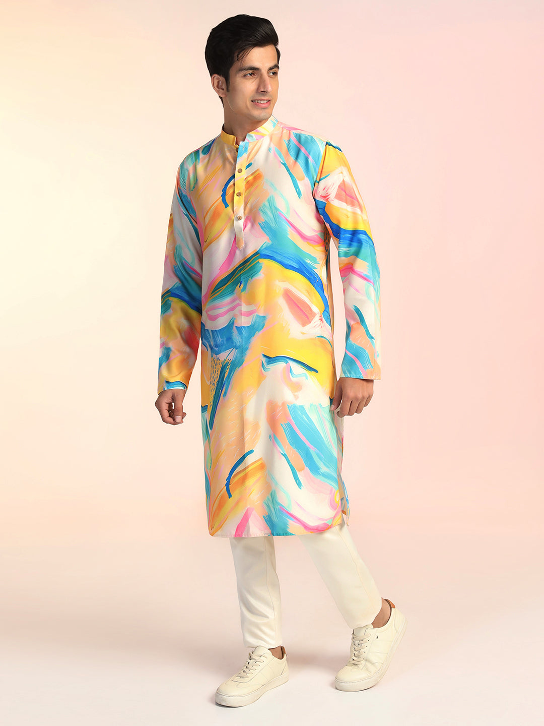 Trendy Multicolor Abstract Print Rayon Kurta For Men