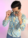 Blue & Yellow Printed Short Kurta For Men – Stylish & Comfortable Fusion Wear
