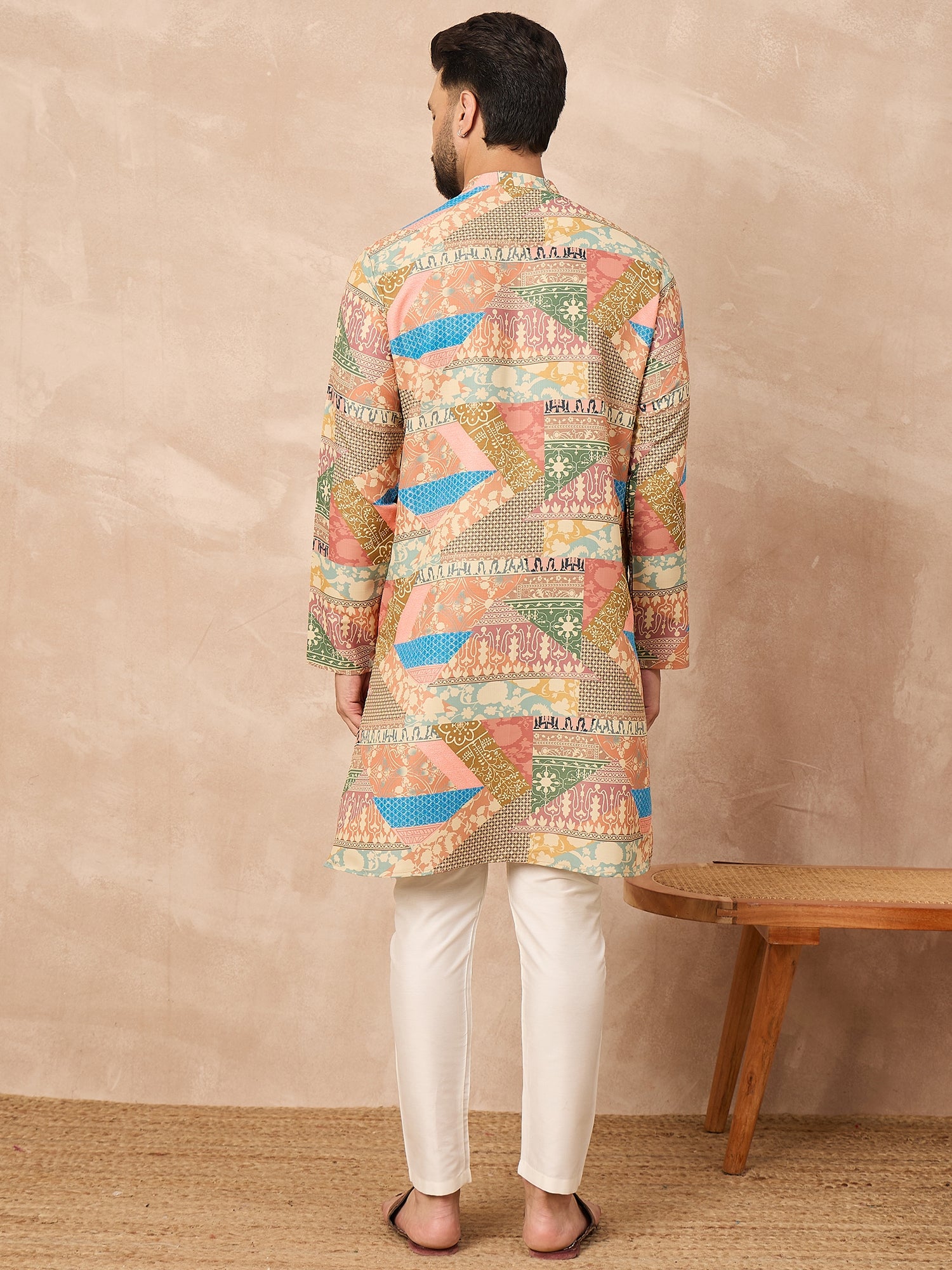 Prakatha Men's Multicolor Ethnic Motifs Print Cotton Blend Kurta Pyjama Set for Men