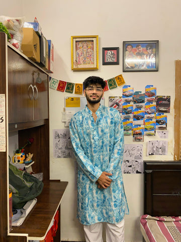 Men Sky Blue Digital Print Kurta