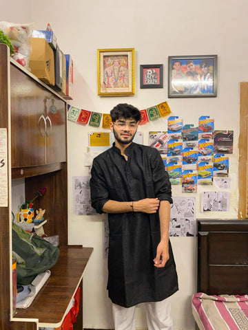 Black Thread Work Kurta For Men In Bangalore Silk