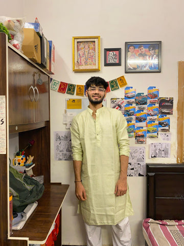 Green Thread Embroidery Kurta in Bangalore Silk