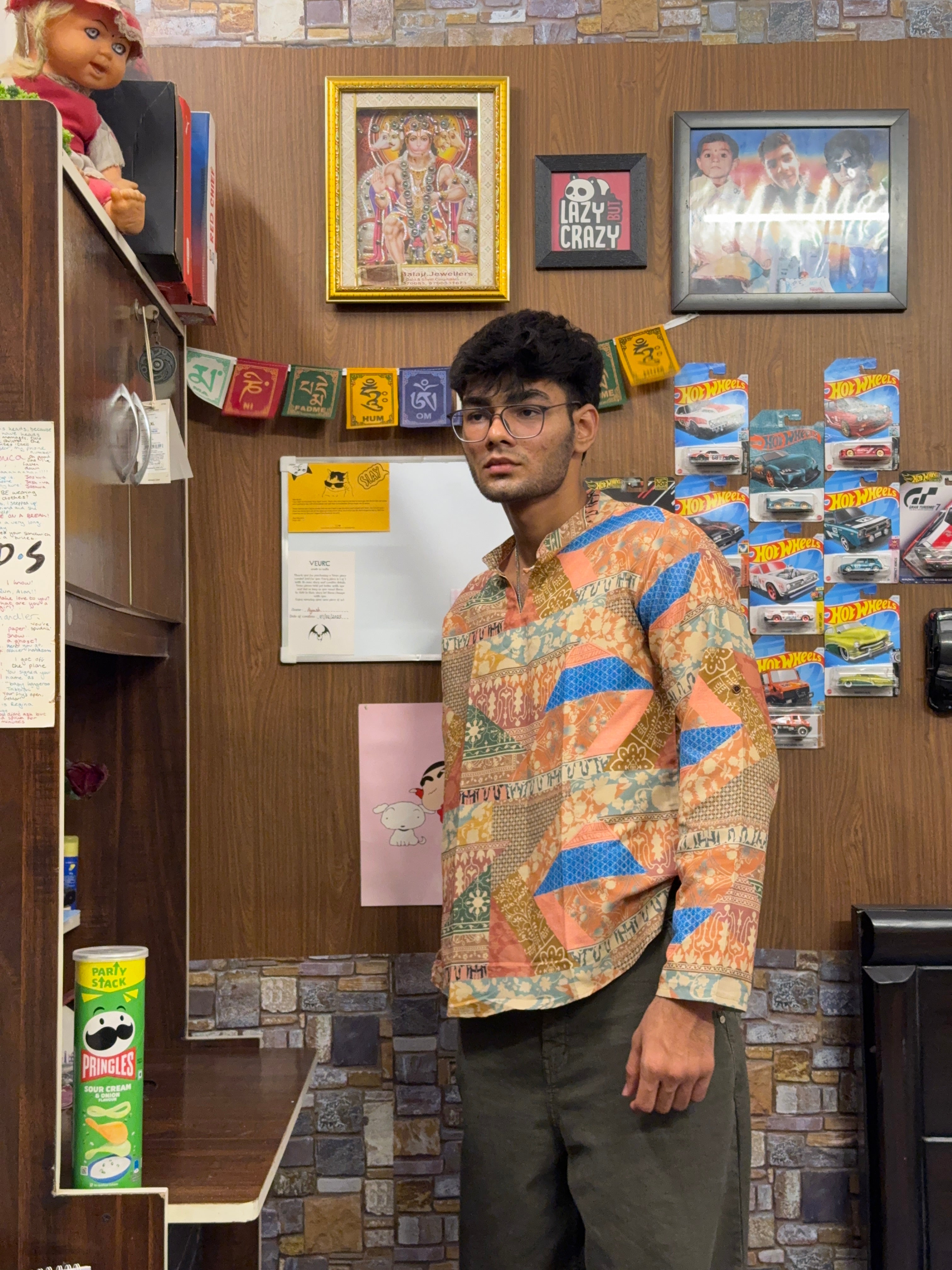 Prakatha Men's Multicolor Ethnic Motifs Print Cotton Blend Short Kurta