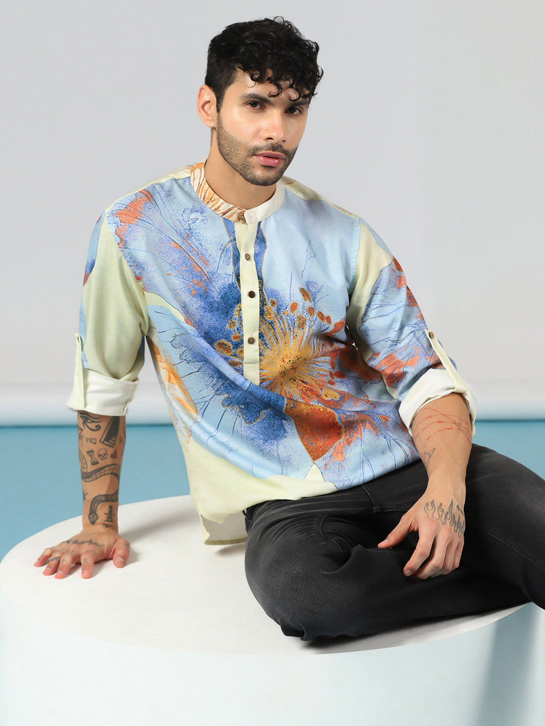 Prakatha Multicolor Abstract Floral Print Short Kurta for Gen Z