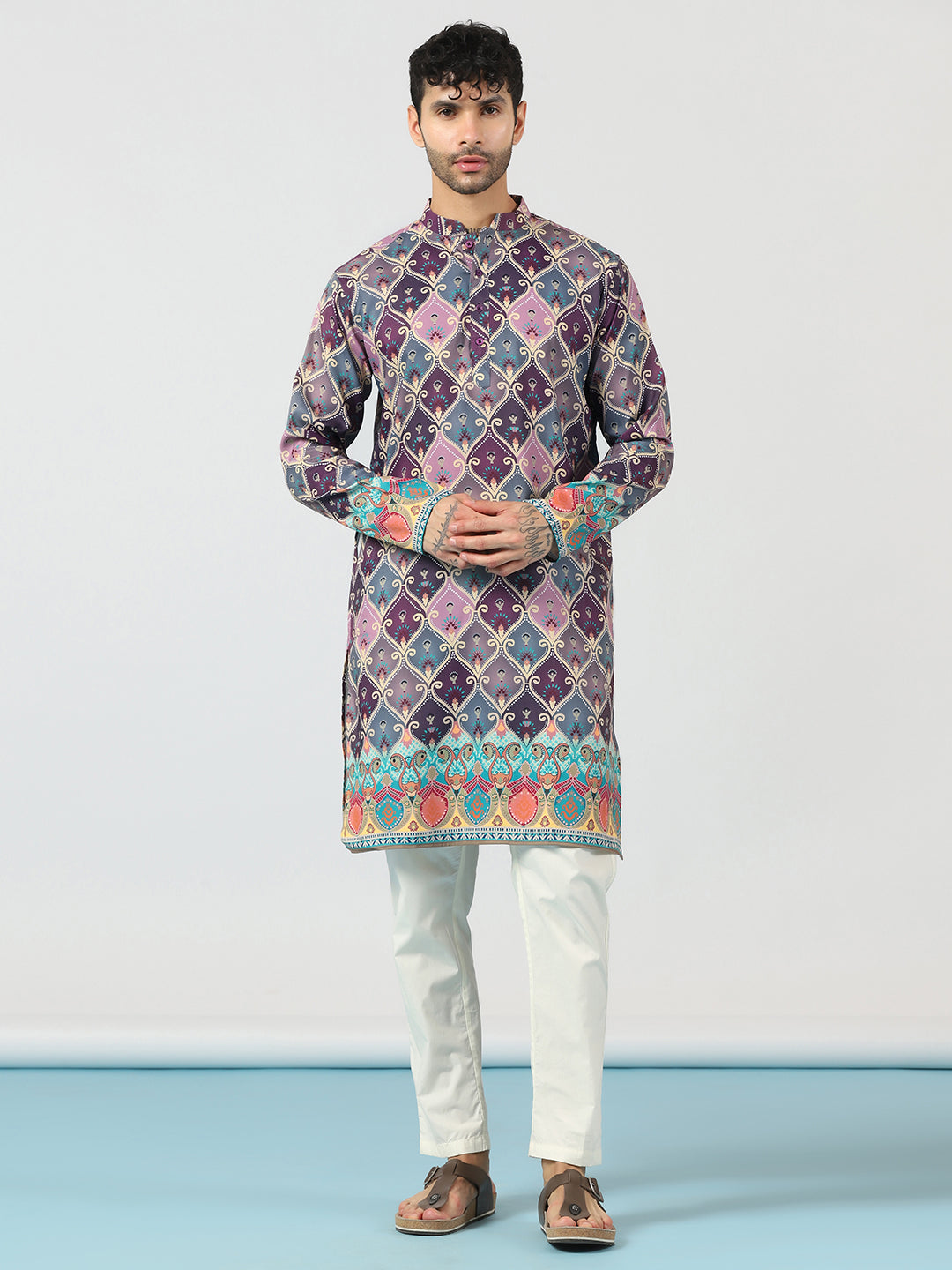 Prakatha Traditional Multicolor Printed Kurta Pant Set for Men