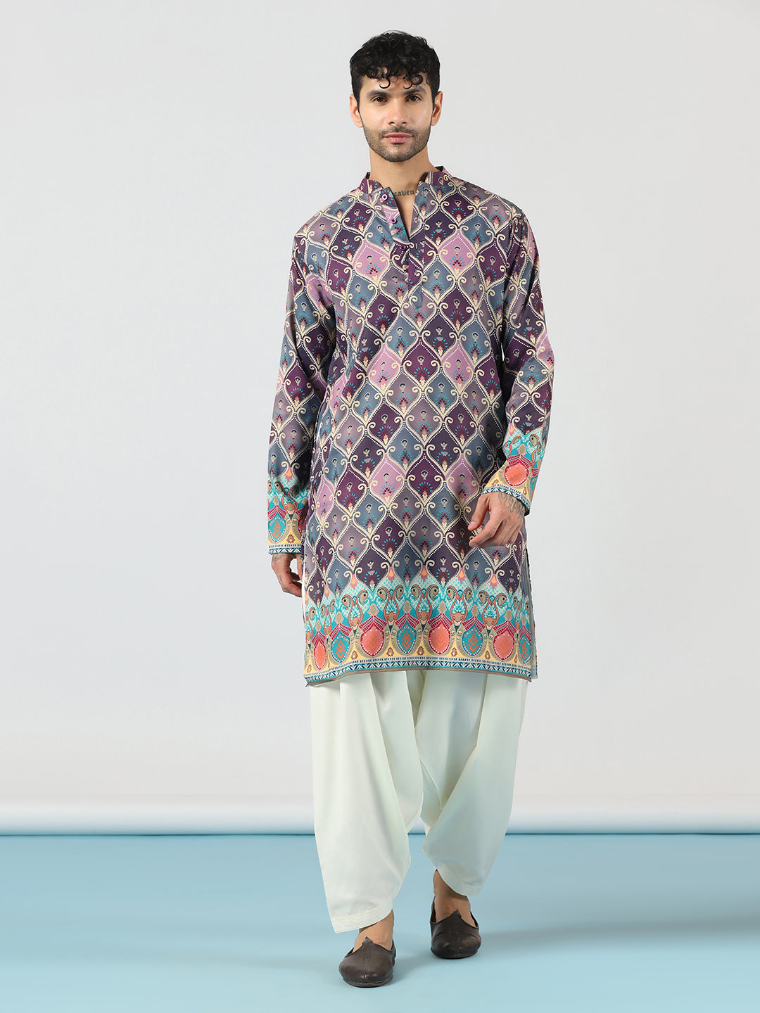 Prakatha Traditional Purple Printed Kurta Patiala Set for Men