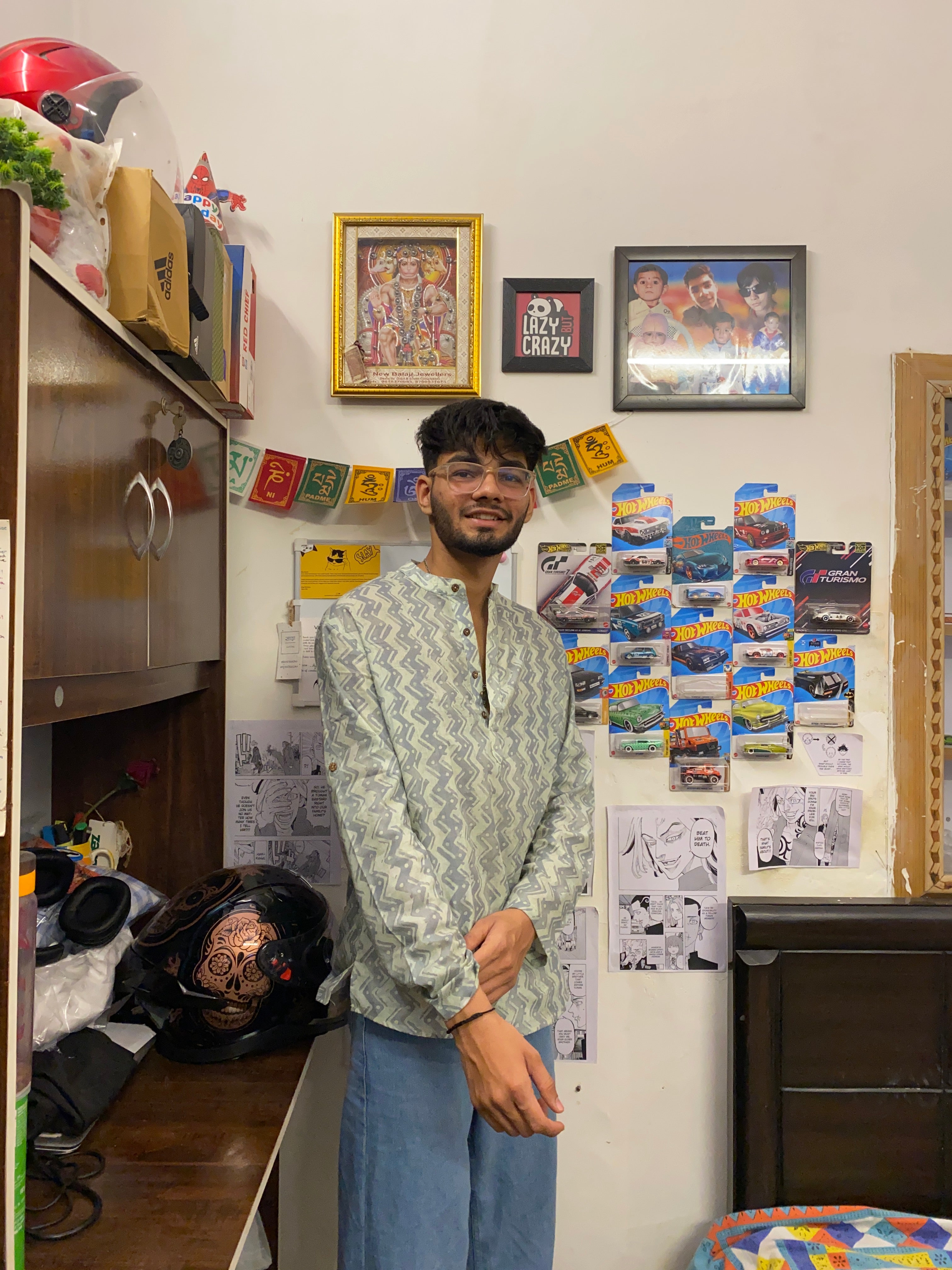 Zigzag Printed Cotton Blend Short Kurta For Men