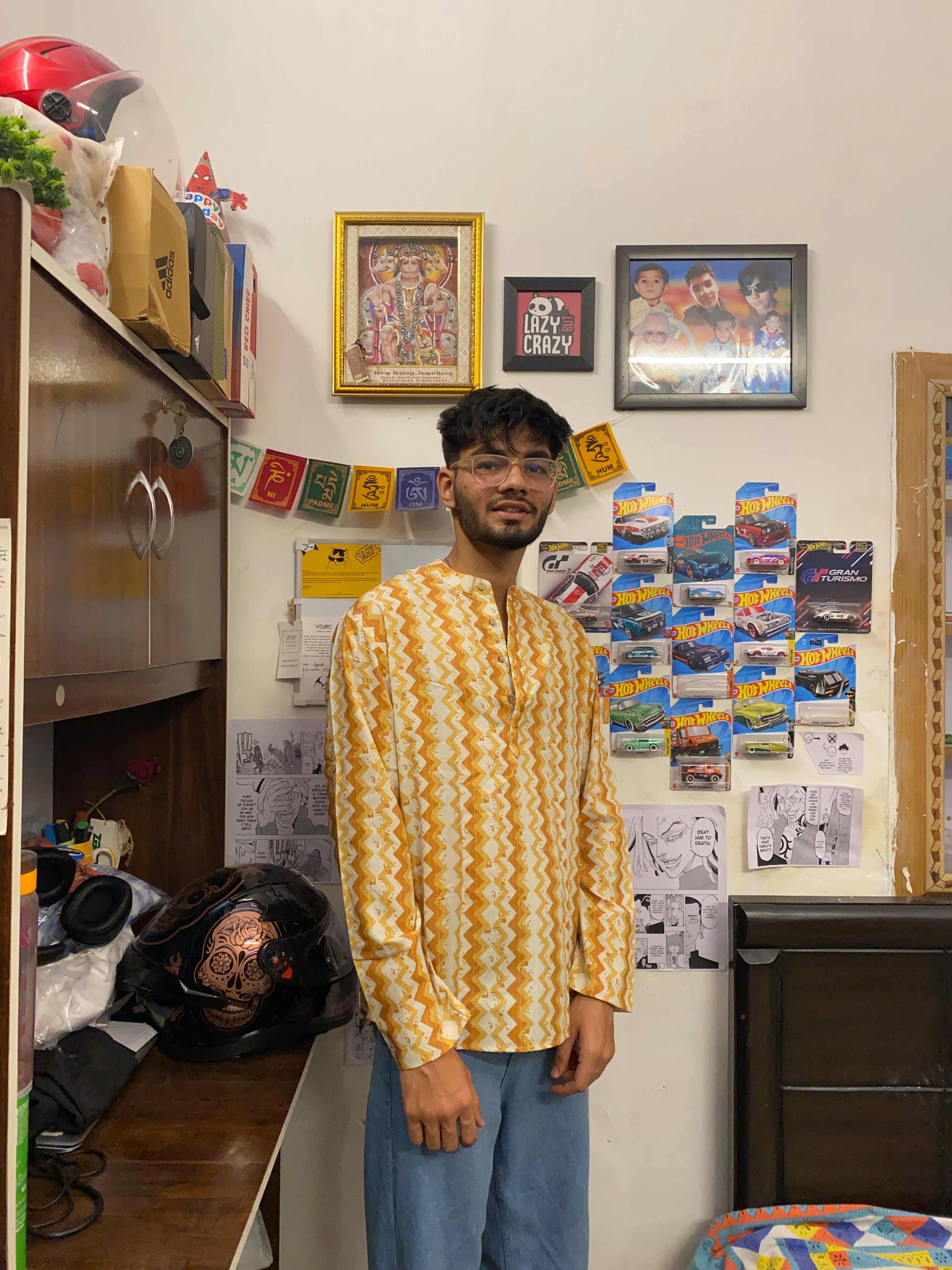 Mustard Zigzag Cotton Blend Short Kurta For Men – Bold & Bright