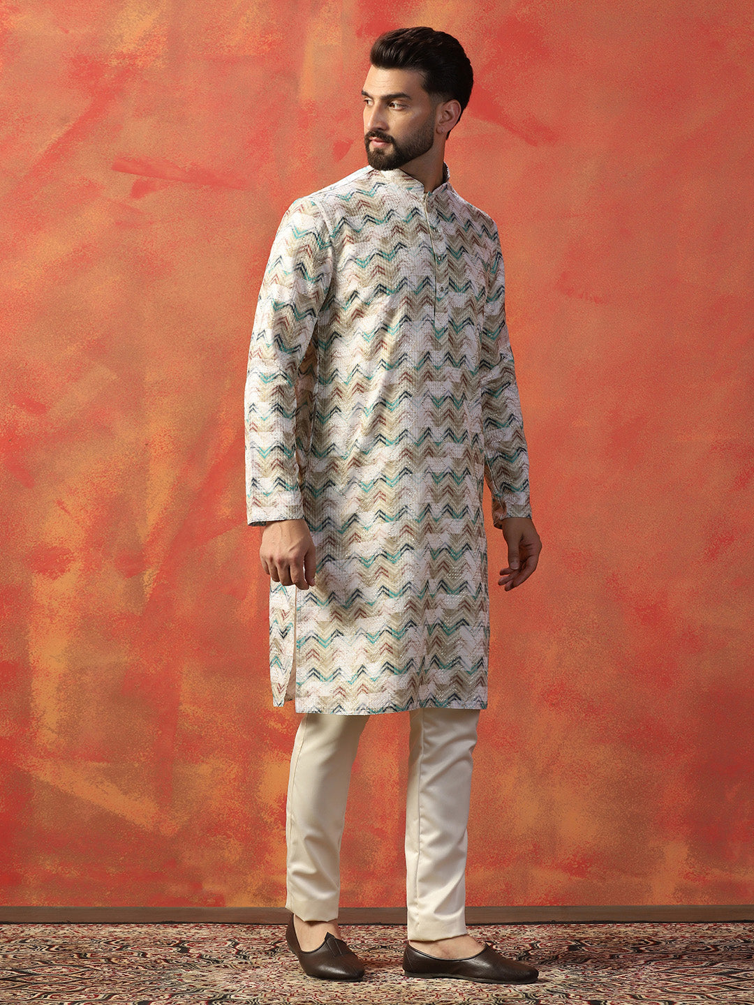 Men Multicolor Digital Print Kurta Trouser Set