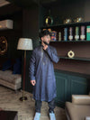 Navy Blue Heavy Mirror Work Design Kurta for Men with Intricate Embroidery
